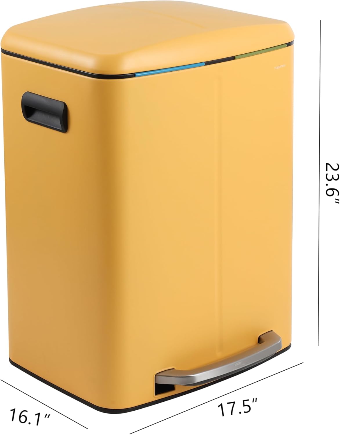 happimess HPM1005L Marco Rectangular 10.6-Gallon Double Bucket Trash Can with Soft-Close Lid, Daffodil Yellow for Home, Kitchen, Bathroom, Living Room, Office