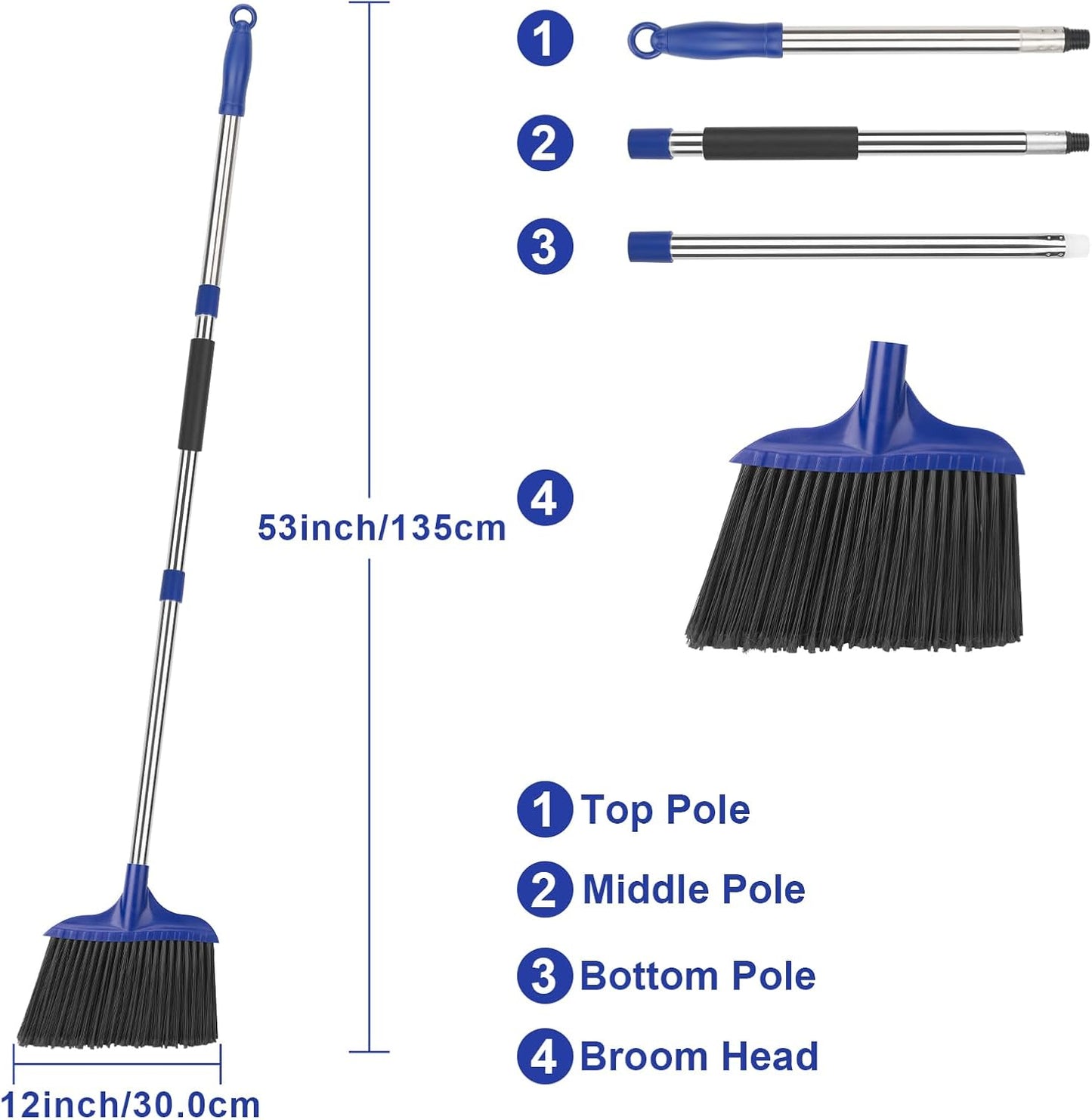 Kefanta 2 Pack Heavy Duty Broom Indoor/Outdoor Commercial Brooms Angle Broom 53 inches for Courtyard Garage Restaurant Lobby Patio Shop Home Kitchen Office Floor
