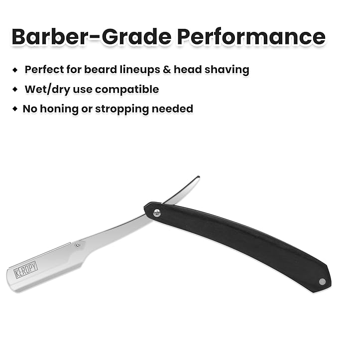 Straight Razors For Men - Black Wooden Handle - Professional Barber Grade with 10 Straight Edge Blades - Stainless Steel shavette - straight razor kit & beard trimmer - For Men Gift & Groom