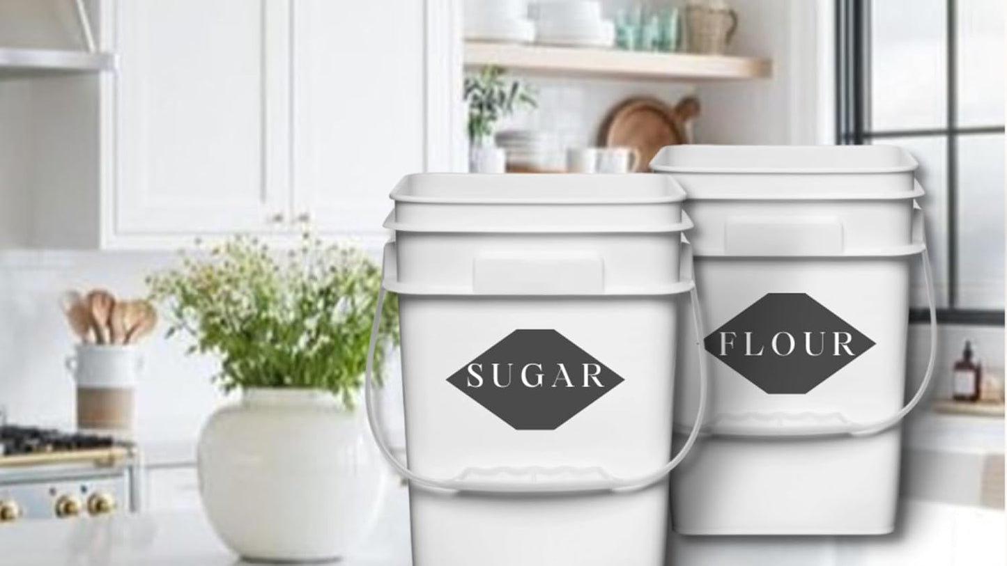 House Naturals 4 Gallon Square Food Grade Bucket Pail with Plastic Handles and Lid (Pack of 3) Made in USA containers (White)