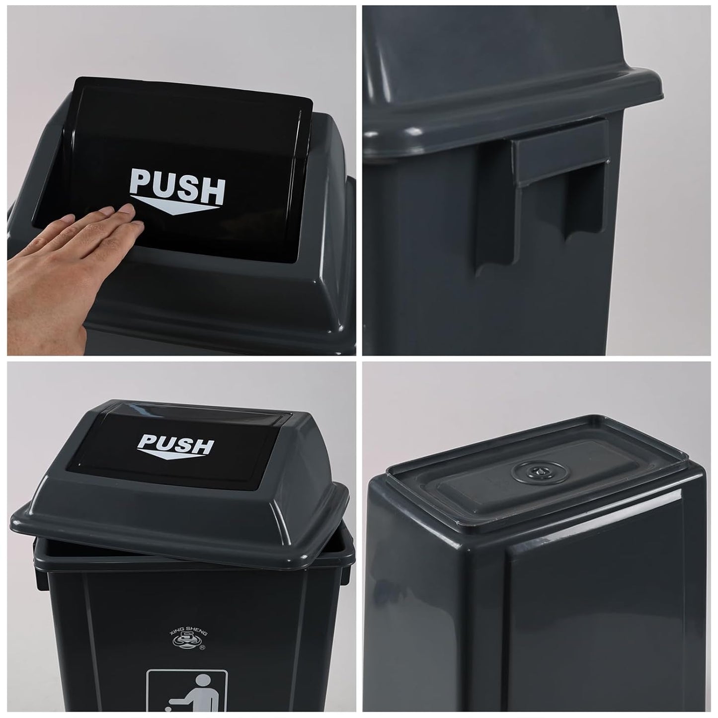 6 Gallon Plastic Swing Lid Garbage Can, Office Trash Can with Swing Top Lid, 4-Pack