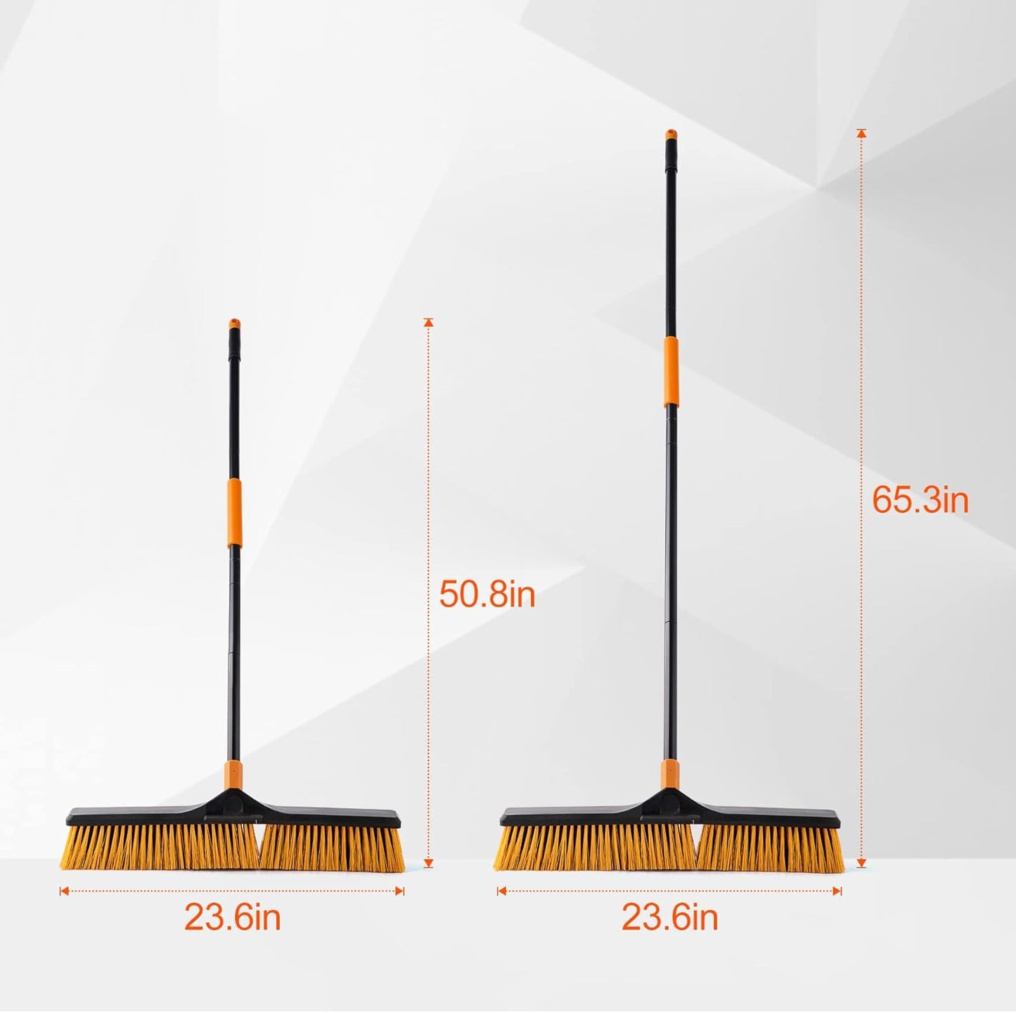 24”Push Broom Brush for Floor Cleaning with 65” Long Handle and Stiff Bristles, Heavy Duty Brush for Shop, Deck, Garage, Concrete,Indoor and Outdoor Broom 2 Set,Orange