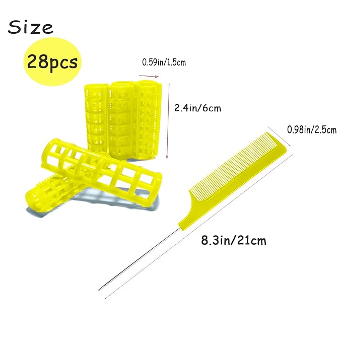 28PCS Plastic Hair Rollers Set 1.5cm/0.6in Heatless Rollers Hair Curlers Self Grip Rollers Tools for DIY Hairdressing Hair Salon(Yellow)