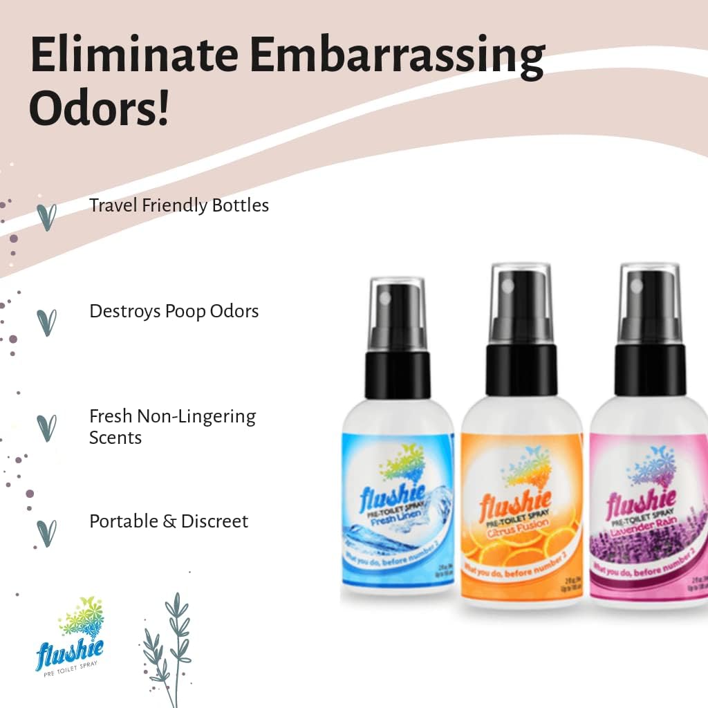 Flushie Pre-Toilet Spray for Poop Travel Size Toiletries Bathroom Deodorizer Traveling Essentials Odor Eliminator (Lavender, 2oz 4pack)