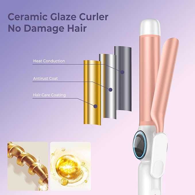Cordless Curling Iron 9000 mAhUSB Rechargeable, 4 Temps Setting Cordless Hair Curlers, 280°F-400°F Travel Cordless Curling Wand, Wireless Ceramic Hair Styling Tools Hot Rollers Hair Curlers