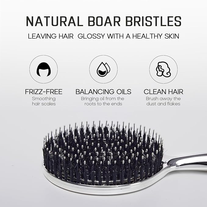 HALOVIDA Hair Brush for Women with Double layer Boar Bristle & Nylon Detangler with Elastic Air Cushion Anti Static Scalp Massage Brush for Smooth Frizz Free Hair (1 Pack）