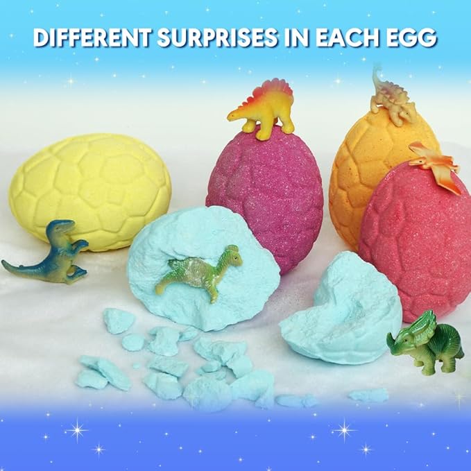 KAV Dinosaur Egg Bath Bombs for Kids – 6pc Fizzy Dino Bath Bomb Gift Set with Surprise Toy Inside – Fun Fizzy Bath Bombs for Boys & Girls, Birthday Gift, Stocking Stuffer, Kids Spa Set