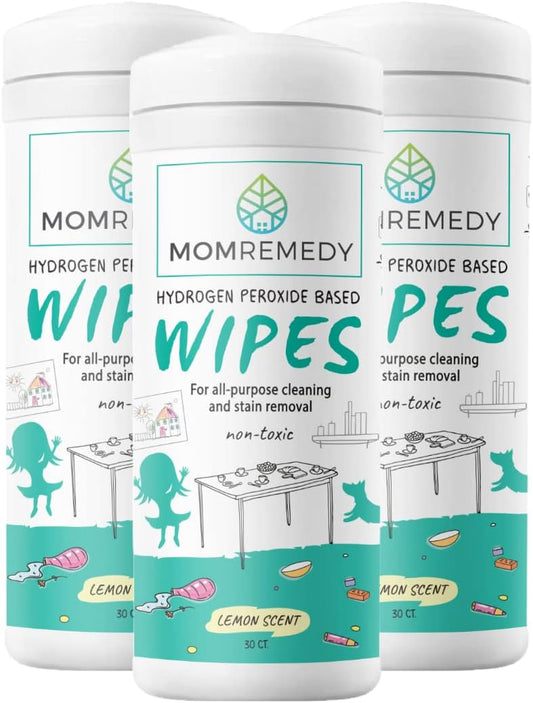MOMREMEDY Hydrogen Peroxide Cleaning Wipes | All Purpose Cleaner and Stain Remover | Multipurpose for Kitchen, Bathroom, All Surfaces