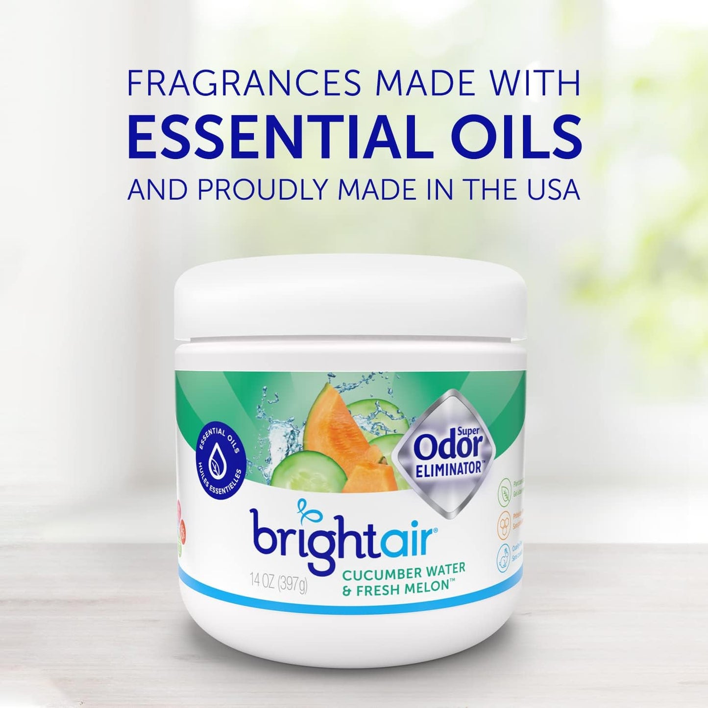 Bright Air 14 oz. Super Odor Eliminator, For Medium-Size Spaces, Cucumber Water & Fresh Melon Scent, Case of 6, Odor Eliminator & Air Freshener, Natural Essential Oils, Lasts Up to 90 Days Each