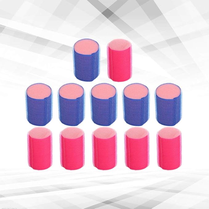 12pcs Self-adhesive Hair Curlers Soft Sponge Hair Rollers for Women Rosy and Blue Easy to Use Lightweight and Portable