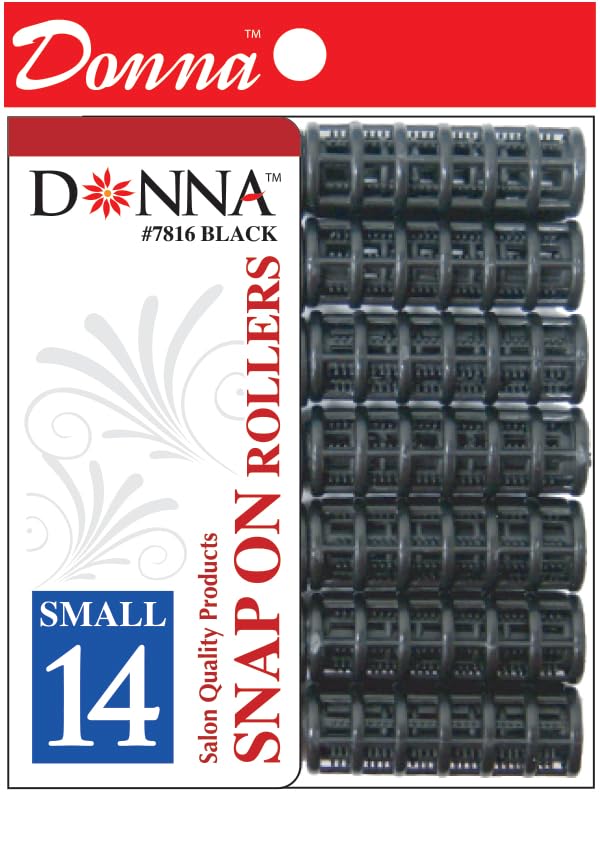 DONNA Snap on Foam Rollers Hair Curlers with Hair Clips for Hairdressing Styling - Heatless 1/2(D) SMALL BLACK 14PCS