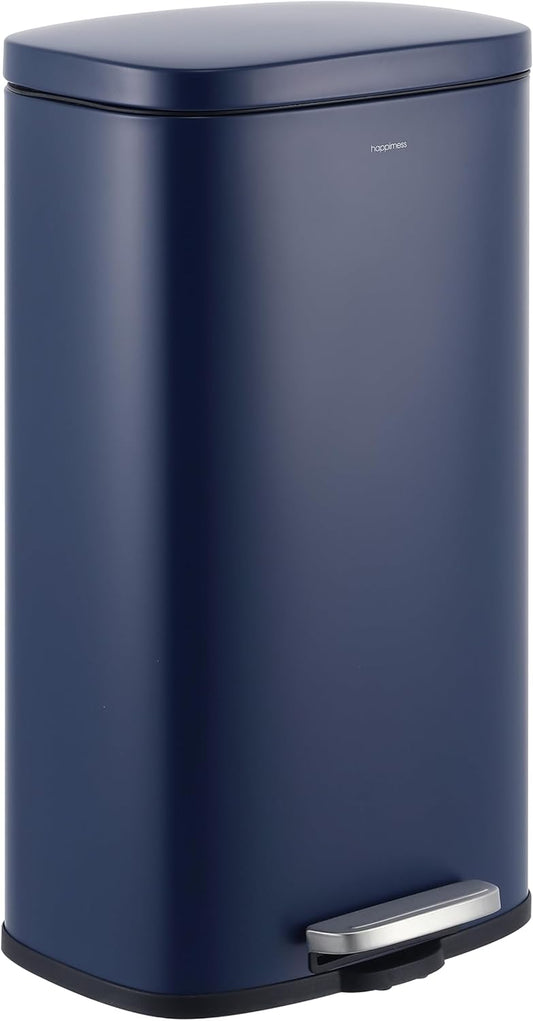 happimess HPM1011E Curtis 8-Gallon Step-Open Trash Can, Fingerprint Resistant, Modern, Minimalistic for Home, Kitchen, Laundry Room, Office, Bedroom, Bathroom, Denim Blue