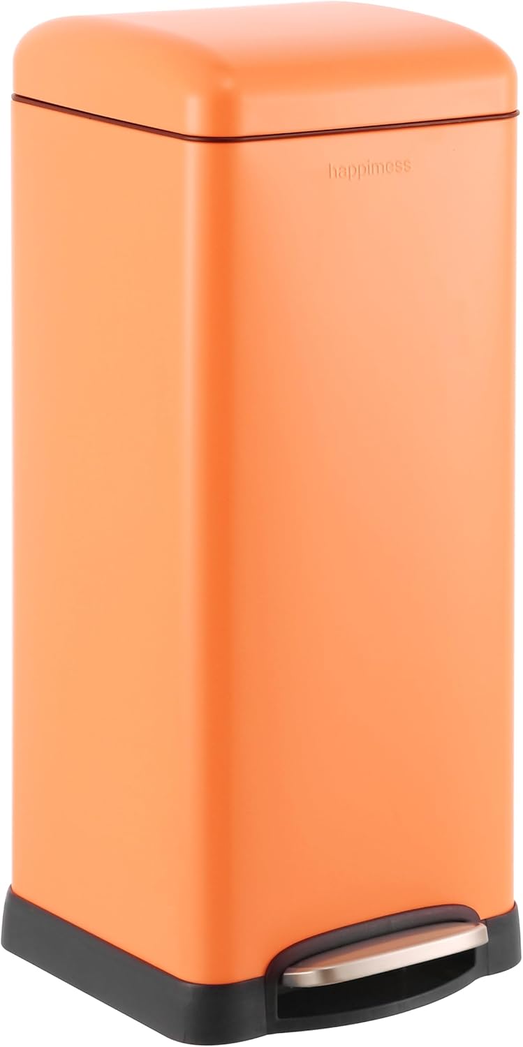 happimess HPM1007G Betty Retro 8-Gallon Step-Open Trash Can, Fingerprint Resistant, Modern, Minimalistic for Home, Kitchen, Laundry Room, Office, Bedroom, Bathroom, Carrot Cake