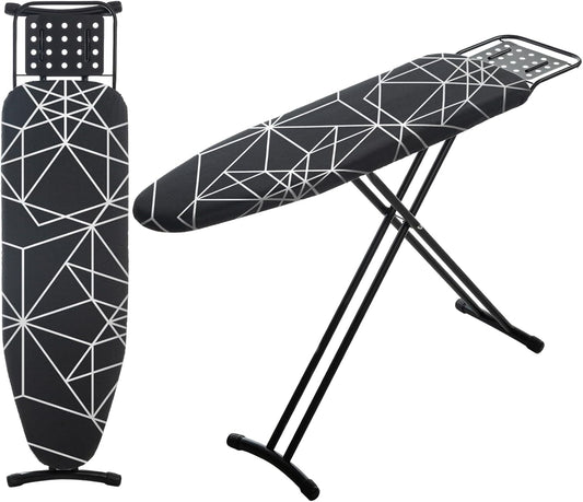 Ironing Board 43x13, Compact Iron Board Full Size with Heavy Duty Iron Rest, Thick Padded Cover, Adjustable Height, Sturdy Lightweight Steel Legs, Black