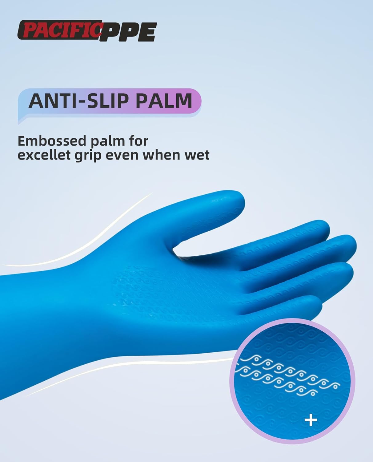 PACIFIC PPE 4 Pairs Reusable Dishwashing Cleaning Gloves with Latex Free, Cotton Lining, Kitchen Gloves, Blue, Large