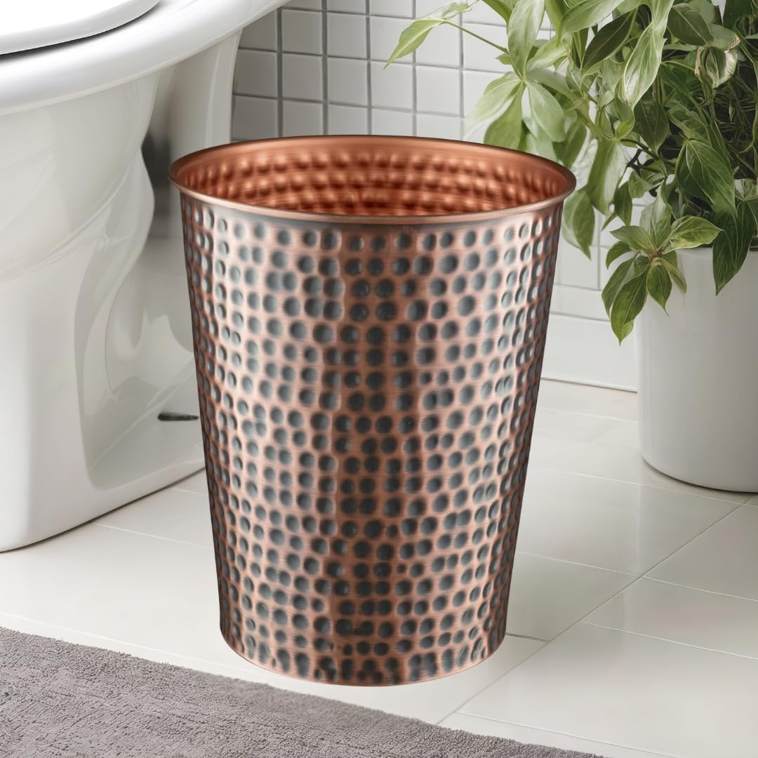 Monarch Abode Handcrafted Metal Wastebasket Trash Can for Home Office Bedroom, Decorative Wastebasket, Modern Bathroom Decor, Durable, Hand Hammered, Antique Copper Finish