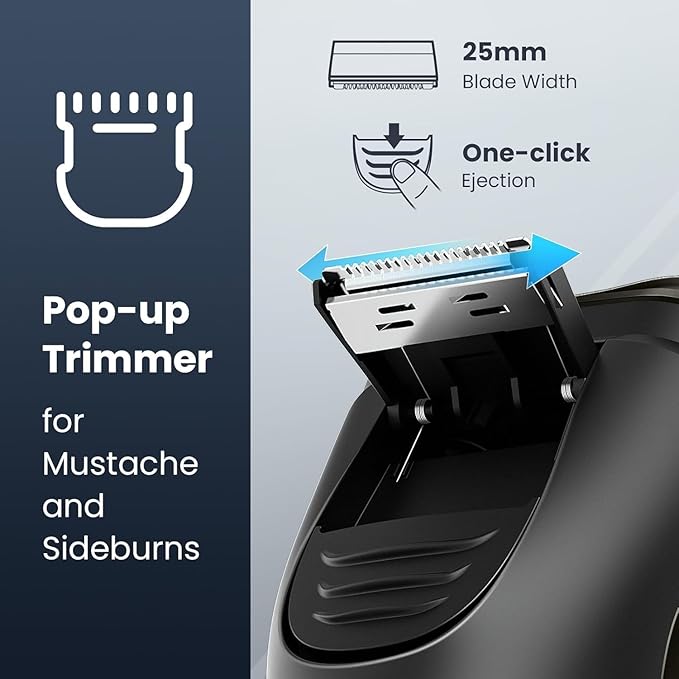 Electric Razor for Men Cordless: Wet/Dry Rotary Shaver Waterproof - USB Fast Charging & Sensitive Skin Care - Pop up Trimmer & Precision Blades Classic Black