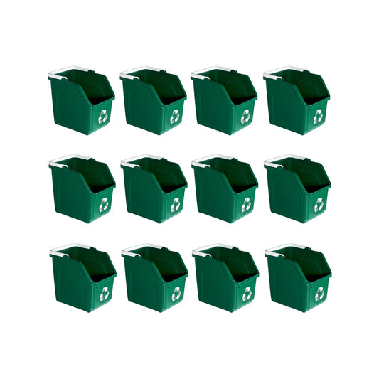 6 Gallon Stackable Recycling Bins for Homes, Garages, Offices Made of 100% Recycled Plastic - (Green, 12 Pack)