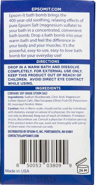 Epsom-It Epsom Salt Bath Bomb - Magnesium Sulfate Epsom Salts for Soothing and Refreshing soak, Recovery Magnesium Bath Soak for Women & Men, Unscented, 2-Pack