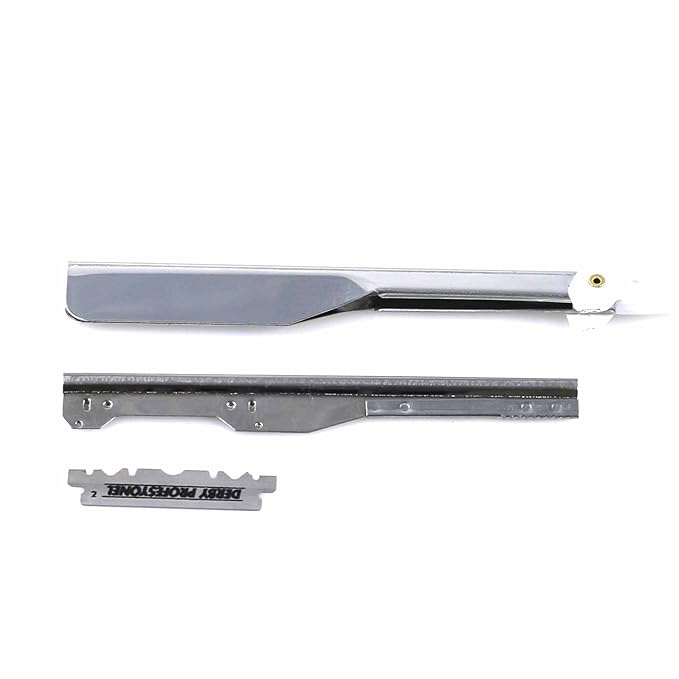 MACS PROFESSIONAL Barber Straight Edge Razor with Hi-Chromium Derby 100 Count Blades - Made of Platinum Stainless Steel -With Easy Blades Replacement Mechanism -Macs-093B1 (White Razor W100 B)