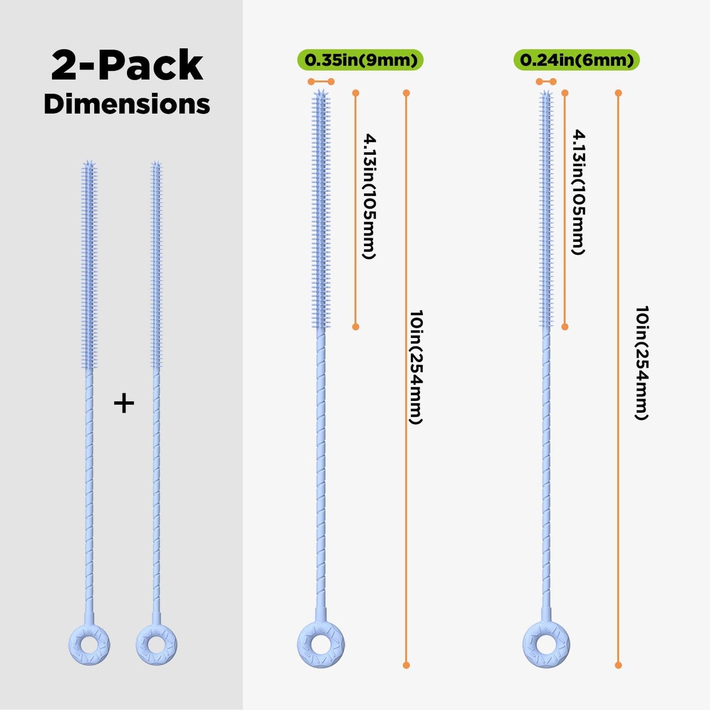 2 Pcs Silicone Straw Cleaner Brush, Extra Long Cleaning Brushes for Straws, 6mm&9mm, Blue