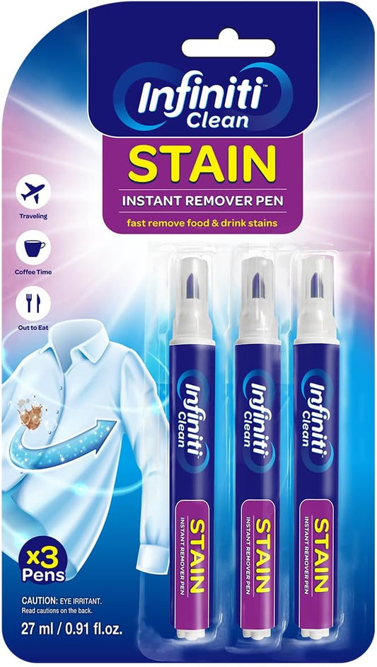 Stain Removal Pen (3 Pack) - 27ml (0.91 fl.oz) Each, Instant Fabric Stain Remover for Clothes, Portable Stain Eraser for Coffee, Wine, Grease, Makeup, On-The-Go Travel Size