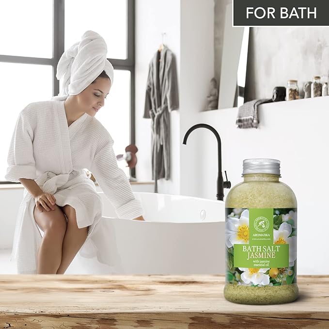 Bath Sea Salt Jasmine 21.16 Oz - Bath Salts with Jasmine Essential Oil for Bath Soak - Relaxing Bath - Body Care - Muscle Relaxation - Good Sleep - Aromatherapy Bath Salts - Flower Bath Salt