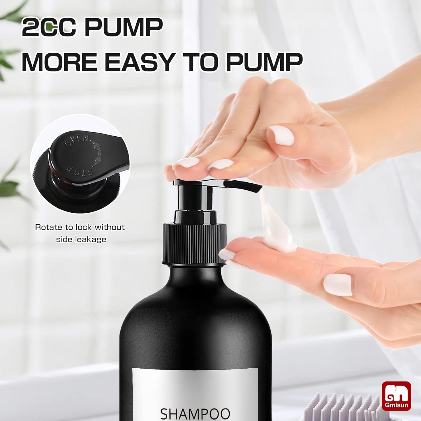 GMISUN Black Shampoo and Conditioner Dispenser, Shower Soap Dispenser Bottles with Labels, Refillable Shampoo Conditioner Body Wash Dispensers, Glass Soap Pump Dispenser Set for Bathroom Shower