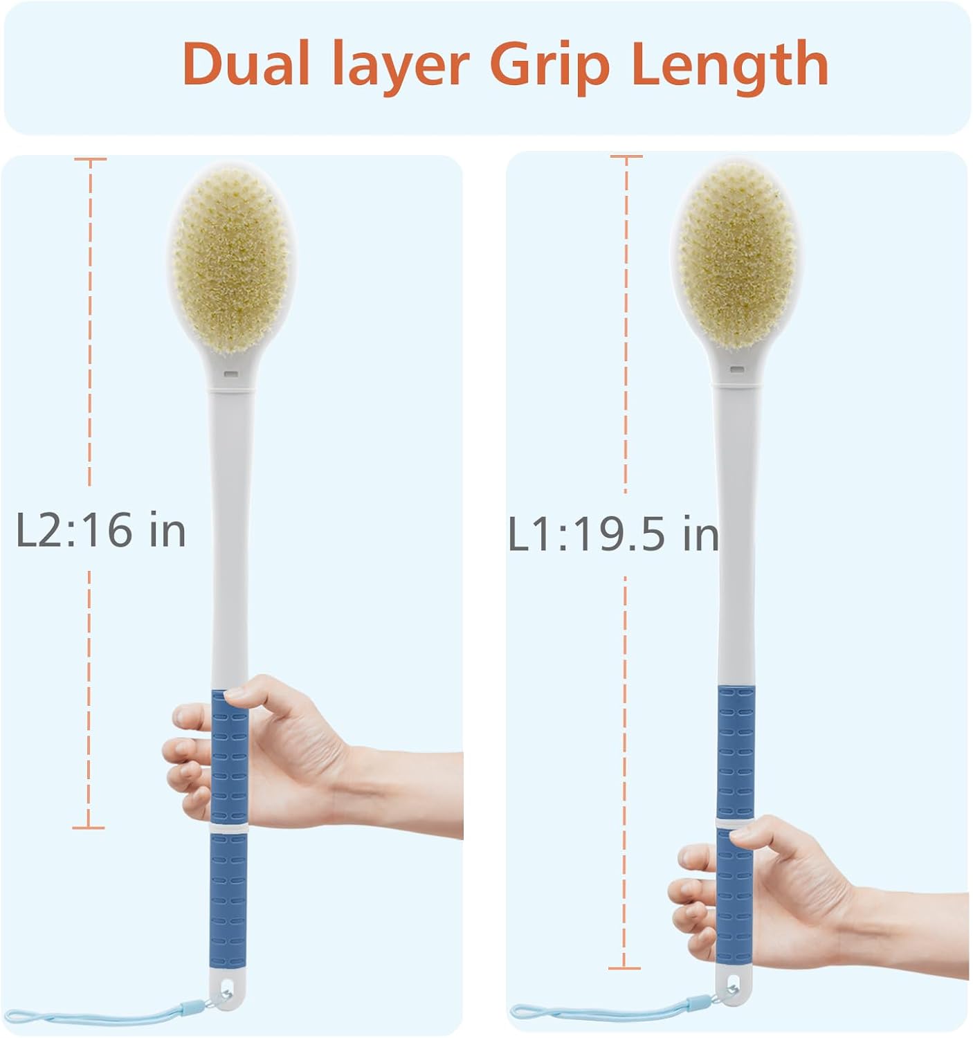 Shower Brush with Soft and Stiff Bristles,20.5" Extra Long Handle Dual-Sided Back Scrubber Bath Brush Body Exfoliator for Wet or Dry Brushing (Extra Long Handle)