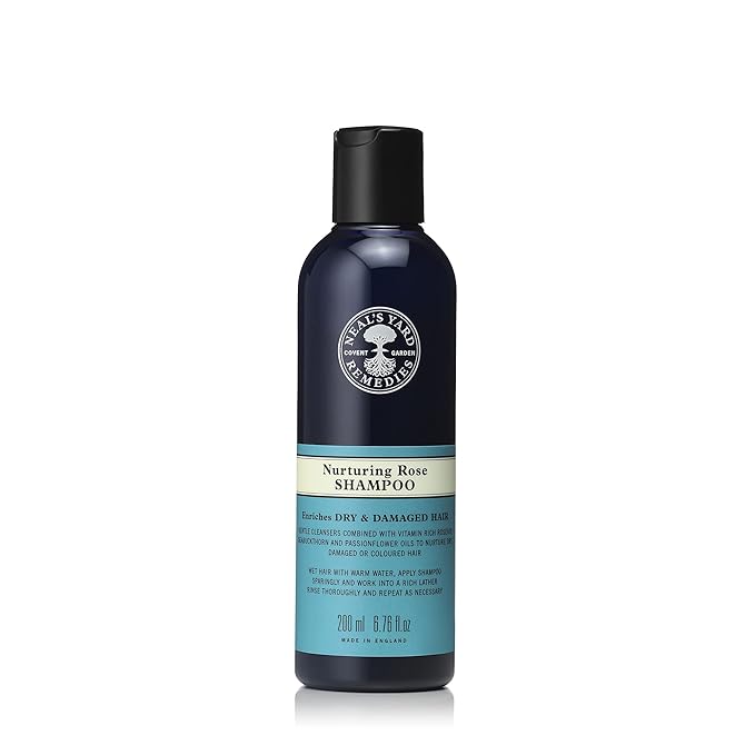 Neal's Yard Rose Shampoo for Dry & Damaged Hair, Featuring Rosehip Oil, Replenishes Vibrancy & Shine, Vegan Approved, Cruelty-Free, 200mL