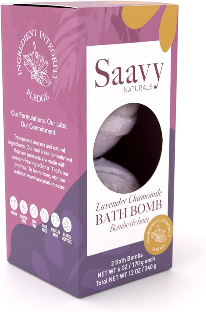 Bath Bombs Saavy Naturals - Clean, Plant Based Ingredients- Made in USA| Organic Bath Bombs 2 Pack Gentle Moisturizig Formula, Foaming Fizz Bubbles, Gift for Women and Kids, 6 Oz Each, 2 Pack