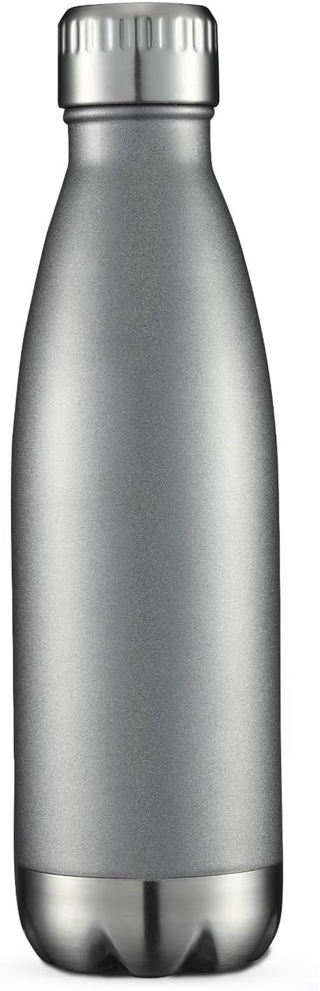 HASLE OUTFITTERS 17oz Stainless Steel Water Bottles, Vacuum Insulated Water Bottles Double Walled Reusable Metal Sports Water Bottles Keep Drinks Hot and Cold, Gray, 1Pack