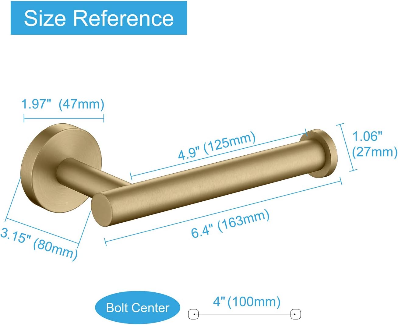 TASTOS Brushed Gold Toilet Paper Holder SUS304 Stainless Steel, Modern Round Tissue Roll Holders Wall Mount, Toilet Paper Roll Dispenser Bathroom 5 inch TP Holder for Kitchen Washroom