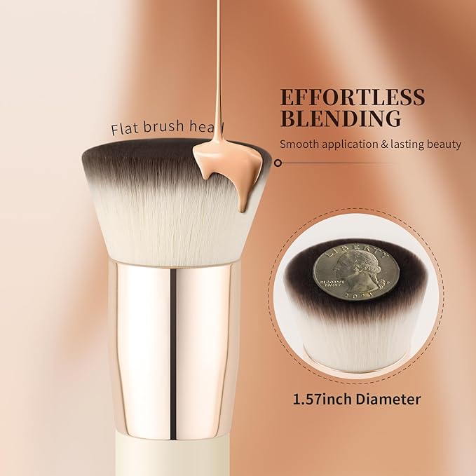 DUcare Foundation Brush,Flat Top Kabuki Brush Synthetic Professional Makeup Brush Liquid Blending Mineral Powder Buffing Stippling Makeup Tools,Beige