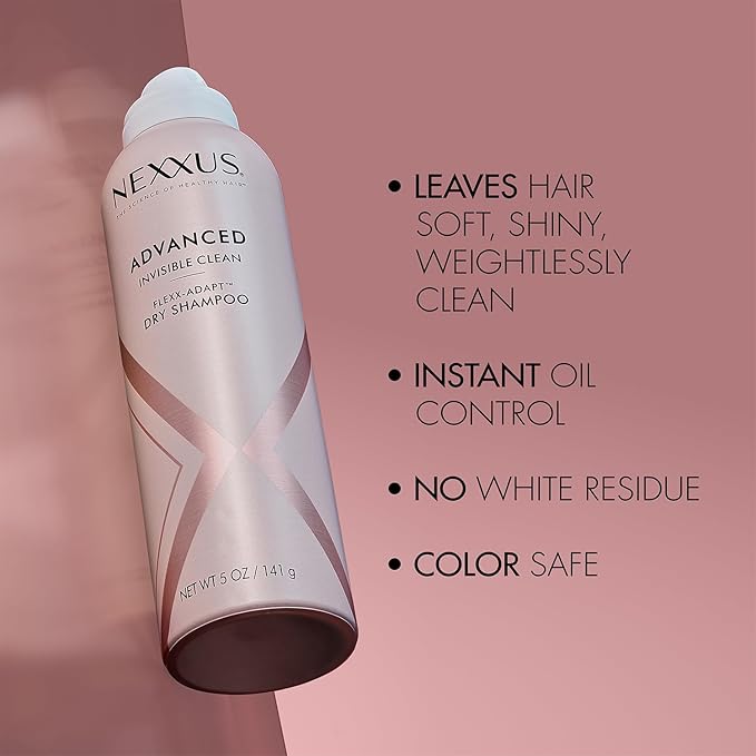 NEXXUS Dry Shampoo, Travel-Size 3-Pack, Advanced Invisible Clean – Instant Oil Control for Soft, Shiny Hair Between Washes, Rose & Waterlily Scent, 1.15 Oz Ea
