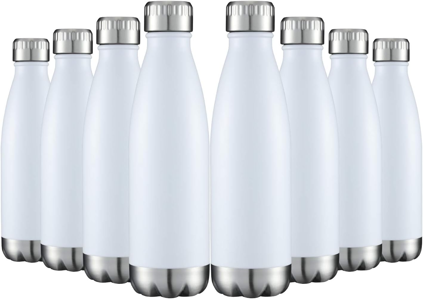 HASLE OUTFITTERS 17oz Stainless Steel Water Bottles Bulk, Vacuum Insulated Water Bottles Double Walled Powder Coated Reusable Metal Sports Water Bottles Keep Drinks Hot and Cold, White, 8Packs