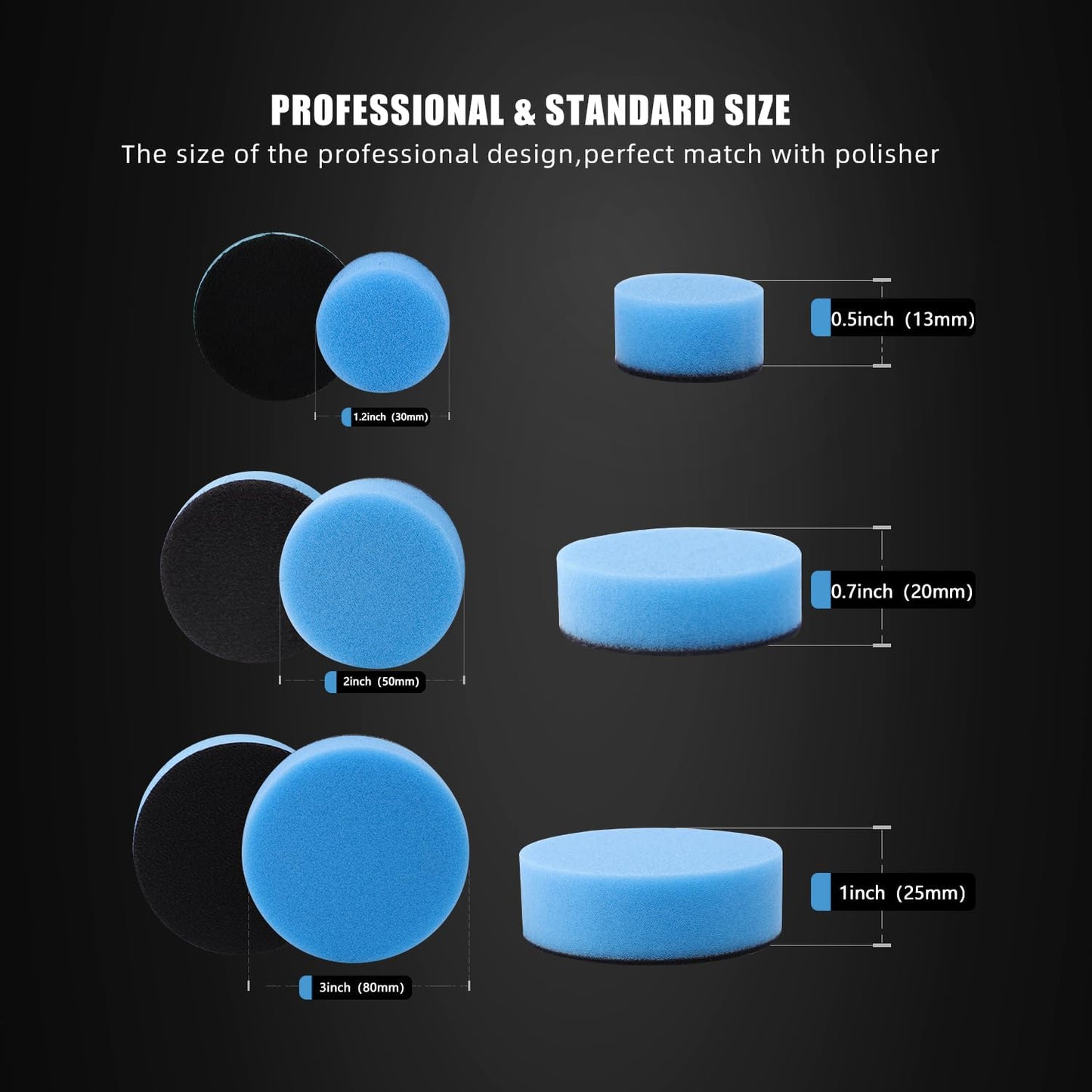 Car Foam Drill Polishing Pad Kit, 44Pcs 1inch 2inch 3inch Detail Polishing Buffing Pad Mix Size Car Detailing Kit with 5/8-11 Thread Backing pad & Adapters for Buffer Polisher Polishing, Buffing