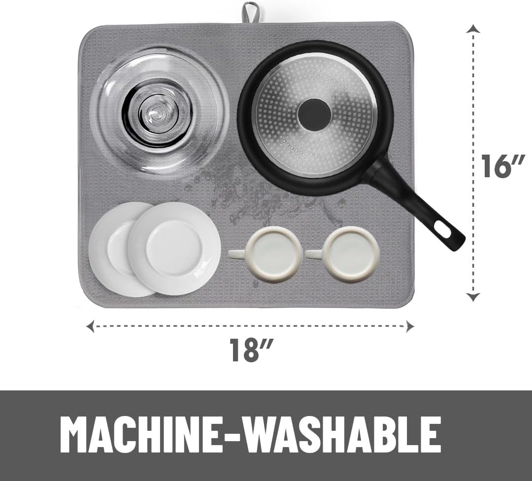 Bellemain XXL Dish Mat Microfiber Dish Drying Mat, Super absorbent (Grey, 16" x 18")