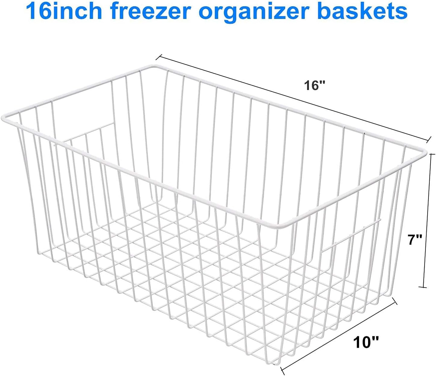 16inch Upright Freezer Organizer Baskets for 13-14,16-21 cu.ft Standup Freezer, Settle freezer chaos and reduce food waste effectively, Durable, Fully Use Space, Improve Air Circulate, White, 6pcs