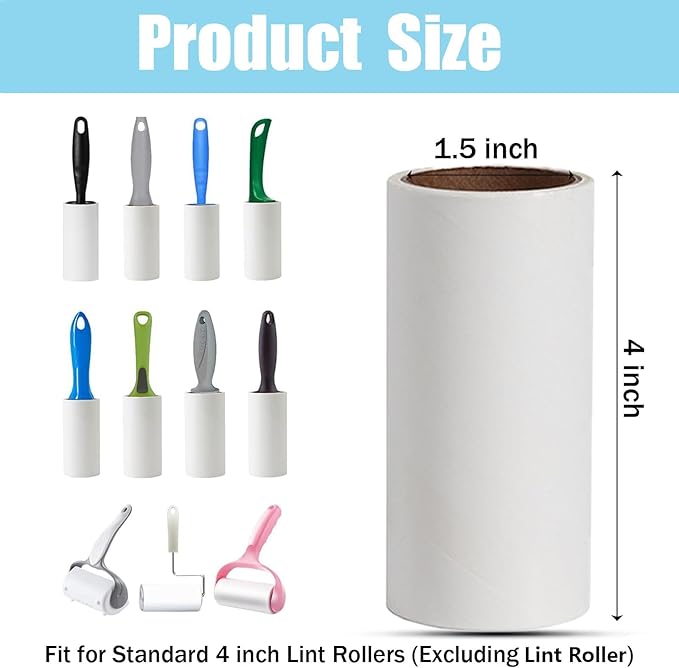 Lint Roller Refills,Extra Sticky Lint Roller Replacement Refills Only, Inside Diameter 1.5 inch, 60 Sheets per Roll (Pack of 20, Total 1200 Sheets, 4 inch)