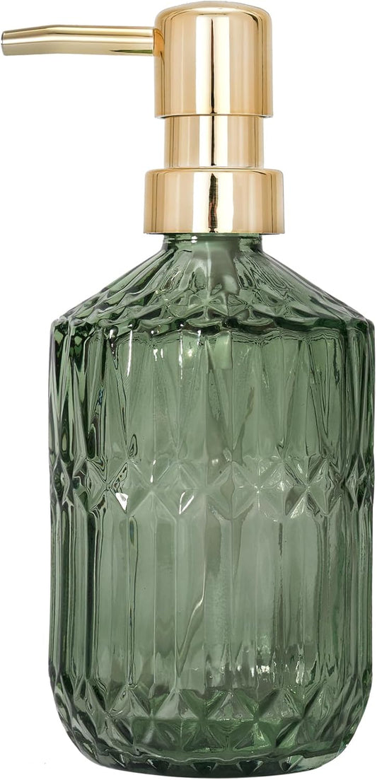 Glass Soap Dispenser Green Bottle Gold Plastic Pump Refillable Kitchen Sink Countertop Hand Dish Dispensers