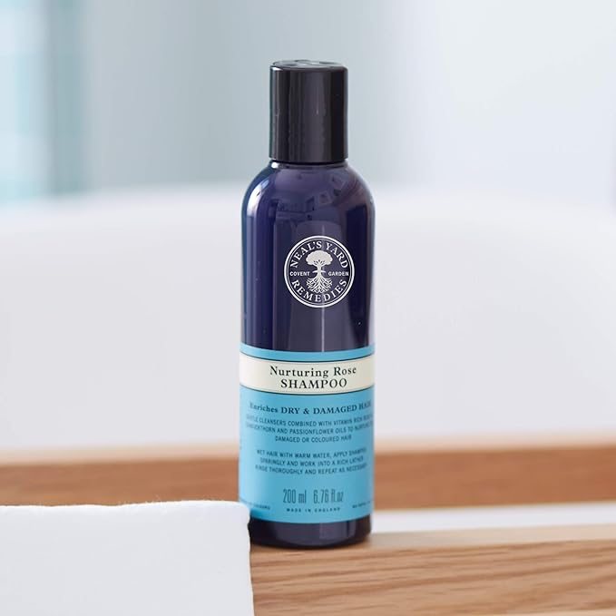 Neal's Yard Rose Shampoo for Dry & Damaged Hair, Featuring Rosehip Oil, Replenishes Vibrancy & Shine, Vegan Approved, Cruelty-Free, 200mL
