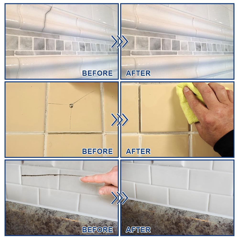 Tile Repair Kit, Ceramic Tile Chip Repair Kit(Color Match), Porcelain Repair Kit with Super Strong Adhesion, Fix Chips, Cracks and Holes on Ceramic Tile, Porcelain, Acrylic, Fiberglass, Enamel