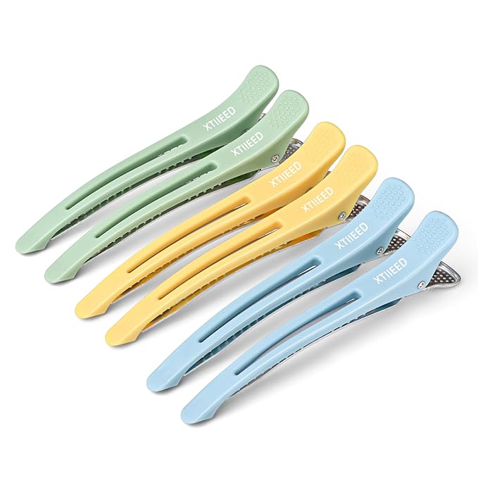 6 Pack Professional Hair Clips for Styling Sectioning, Non Slip Duck Billed, Hair Roller Clips No Crease - Length 4.3'' for Salon and Home Haircuts(Green Yellow Blue)