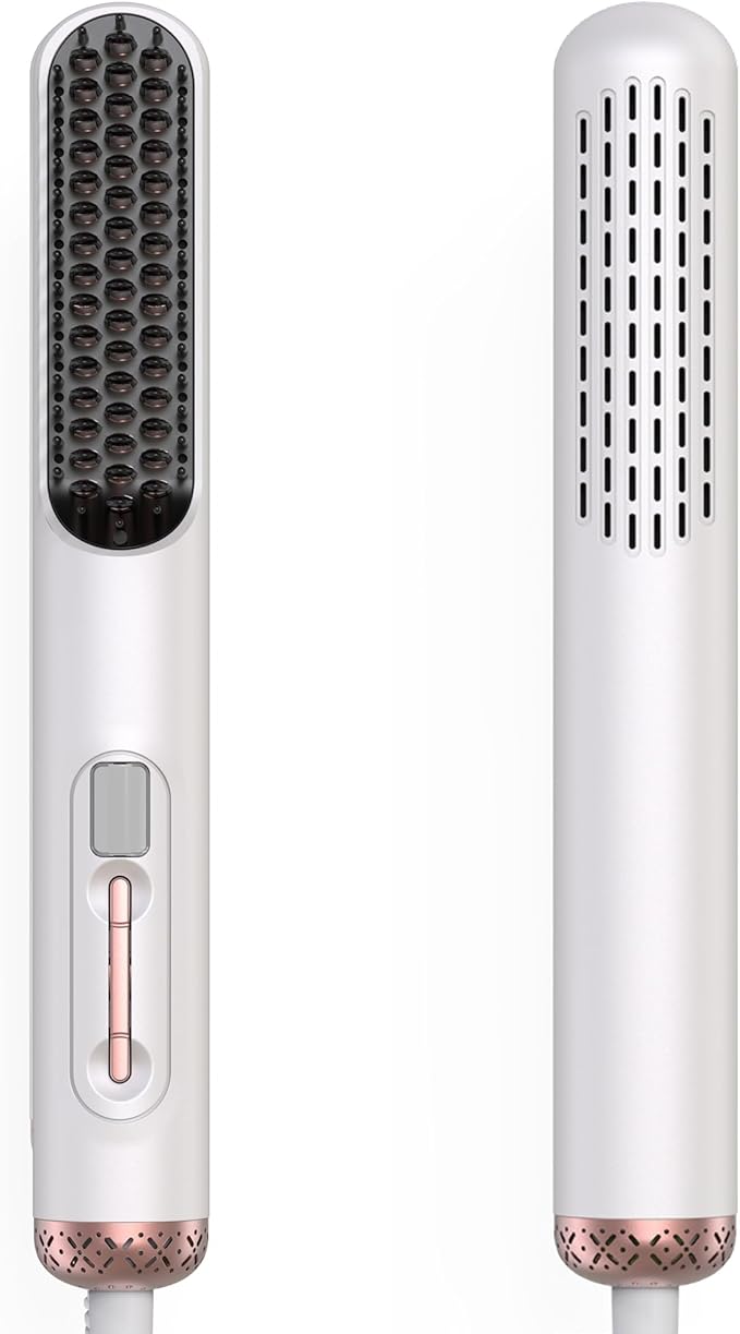 Hair Straightener Brush - Straightening Comb with Negative Ions for Women, 10 Temp Settings Dual Voltage Professional Styling Tools, Anti-Frizz