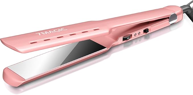 7MAGIC 1.7" Wide Hair Straightener, Nano Titanium Flat Iron for Wet & Dry Hair, Flat Iron Hair Straightener with 5 Temp, MCH Fast Straightening Iron, Hair Iron with Dual Voltage, Pink