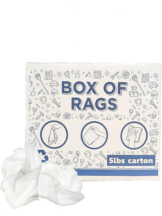Recycled White Sheeting Cleaning Rags (5 lbs. Box) – Lint Free White Cotton Cloths for Manufacturing | Automotive | Janitorial | Shop Rags Bulk - Multipurpose
