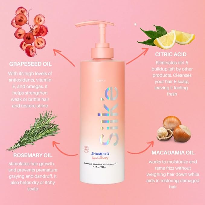 Silk'e Repair Therapy Shampoo 23.6 oz , clarifying and hydrating daily shampoo with Citric Acid, naturally stimulates healthy hair growth — without any parabens or sulfates!