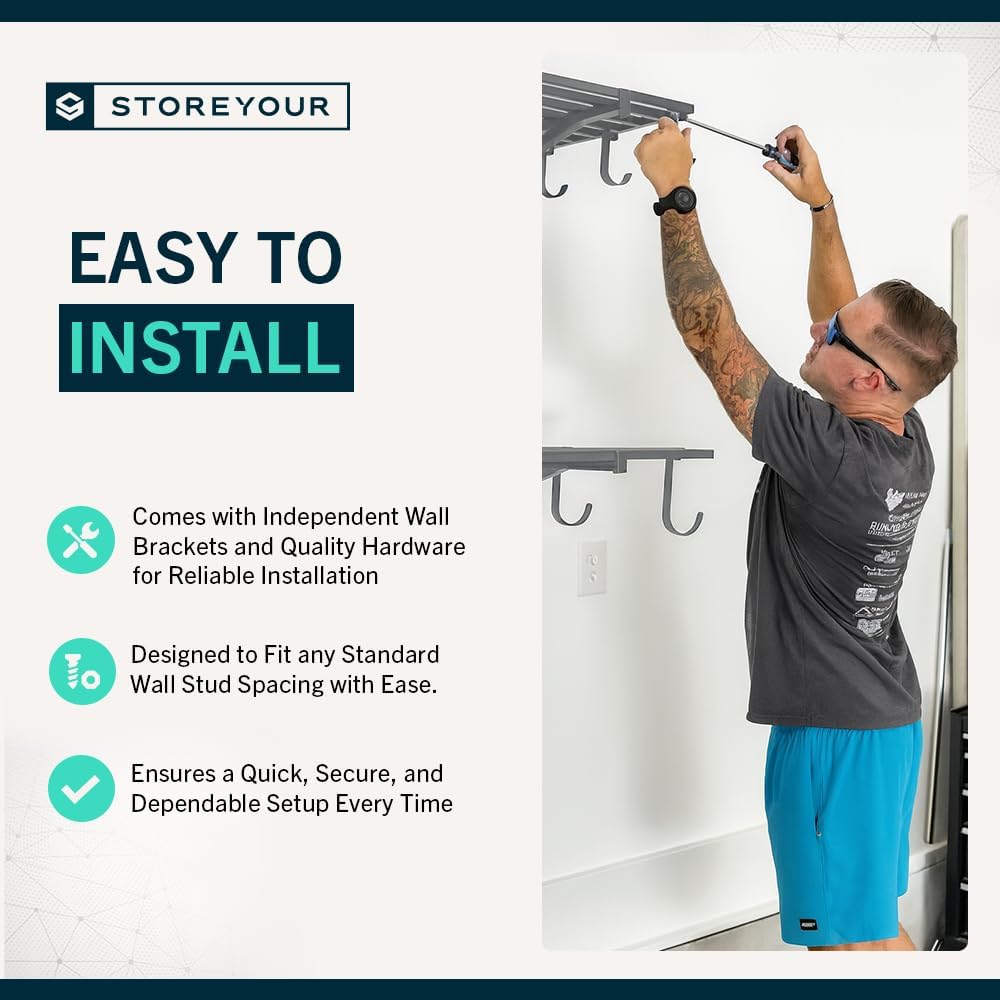 StoreYourBoard 2-Pack Heavy Duty Wall Shelves – Wall-Mounted Garage Storage Shelving and Organization for Sheds, Closets, or Utility Rooms – Holds 200 lbs, 2ft x 4ft, Hammered Gray