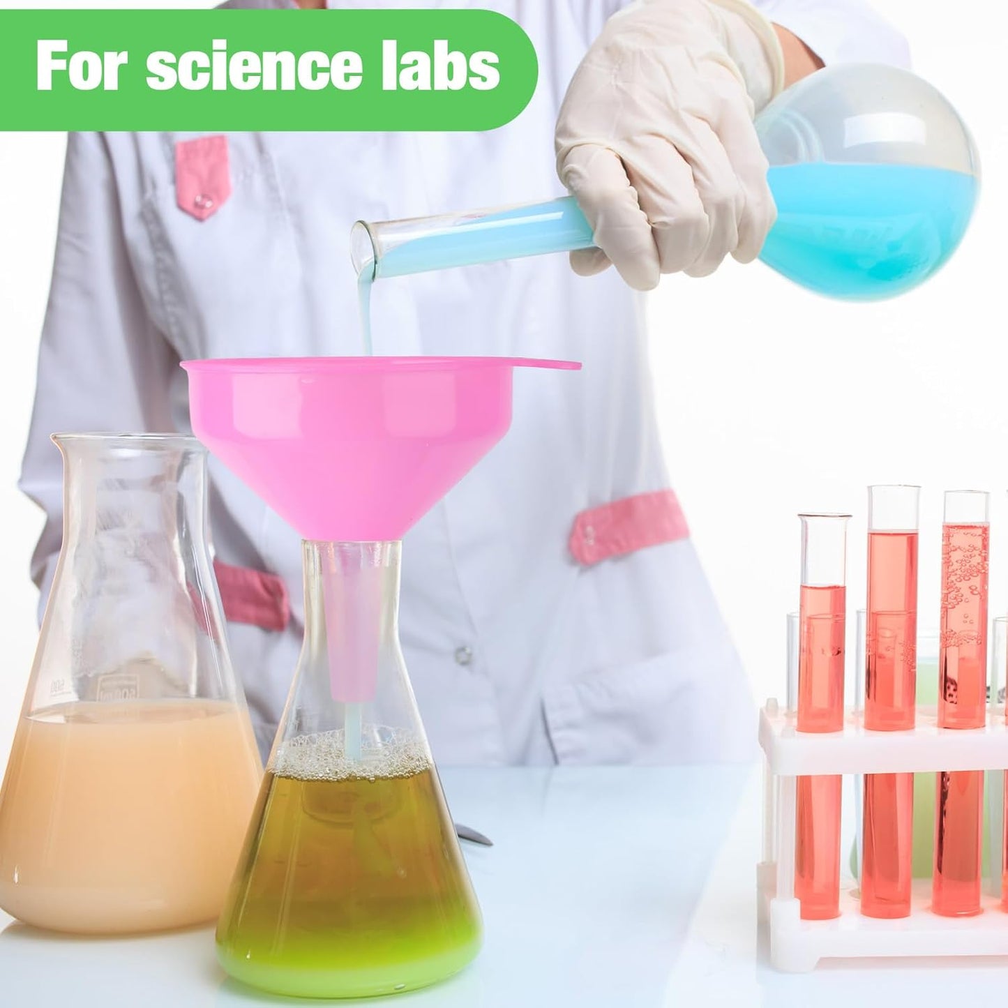 Honeydak 18 Pieces Multi-Purpose Plastic Funnels 4.7 Inch Wide Mouth Funnels for Filling Bottles, Jars, Containers Lab Use Oil Funnel for Gas, Car Oil, Lubricants and Fluids